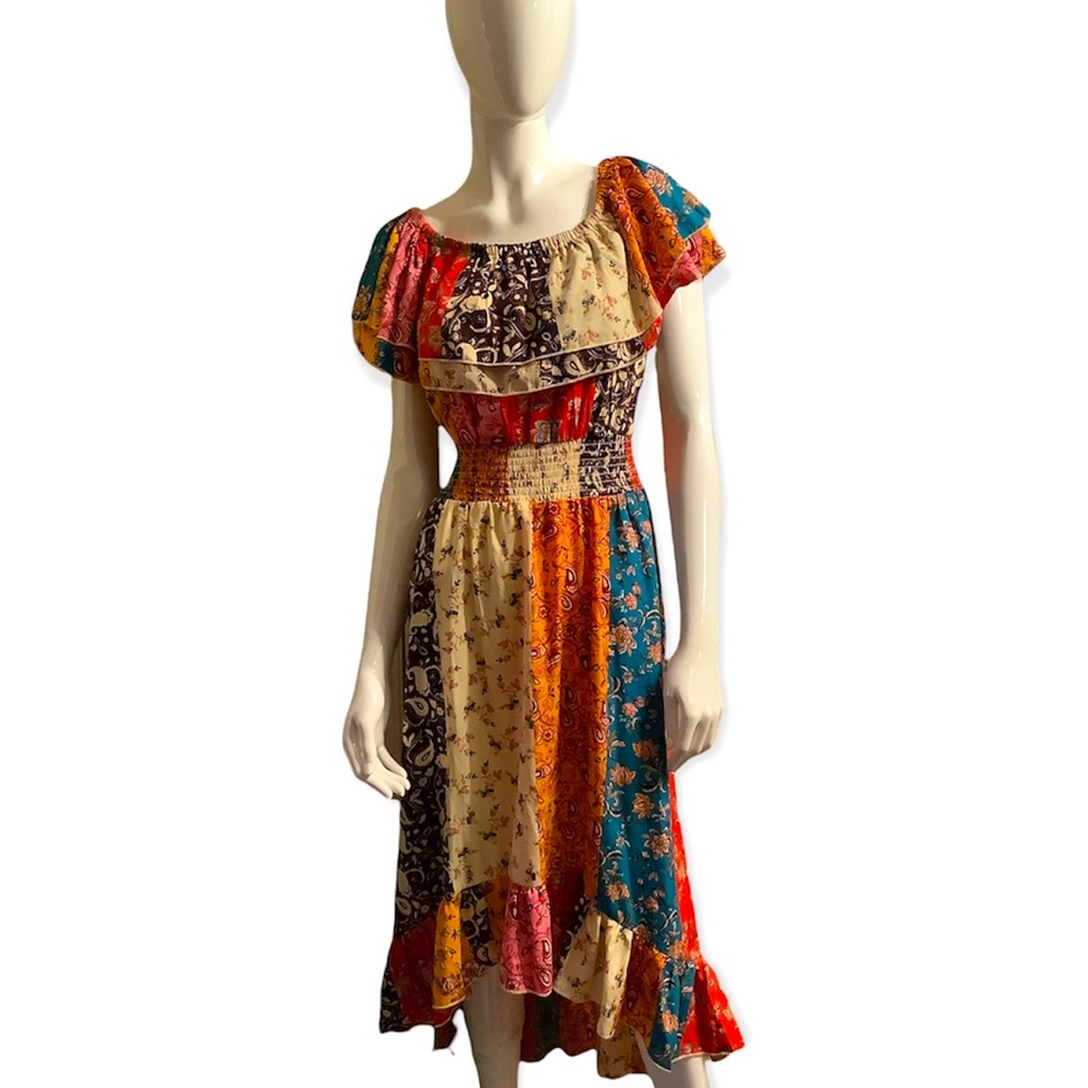 MLLE Gabrielle Peasant Patchwork Size Small Dress